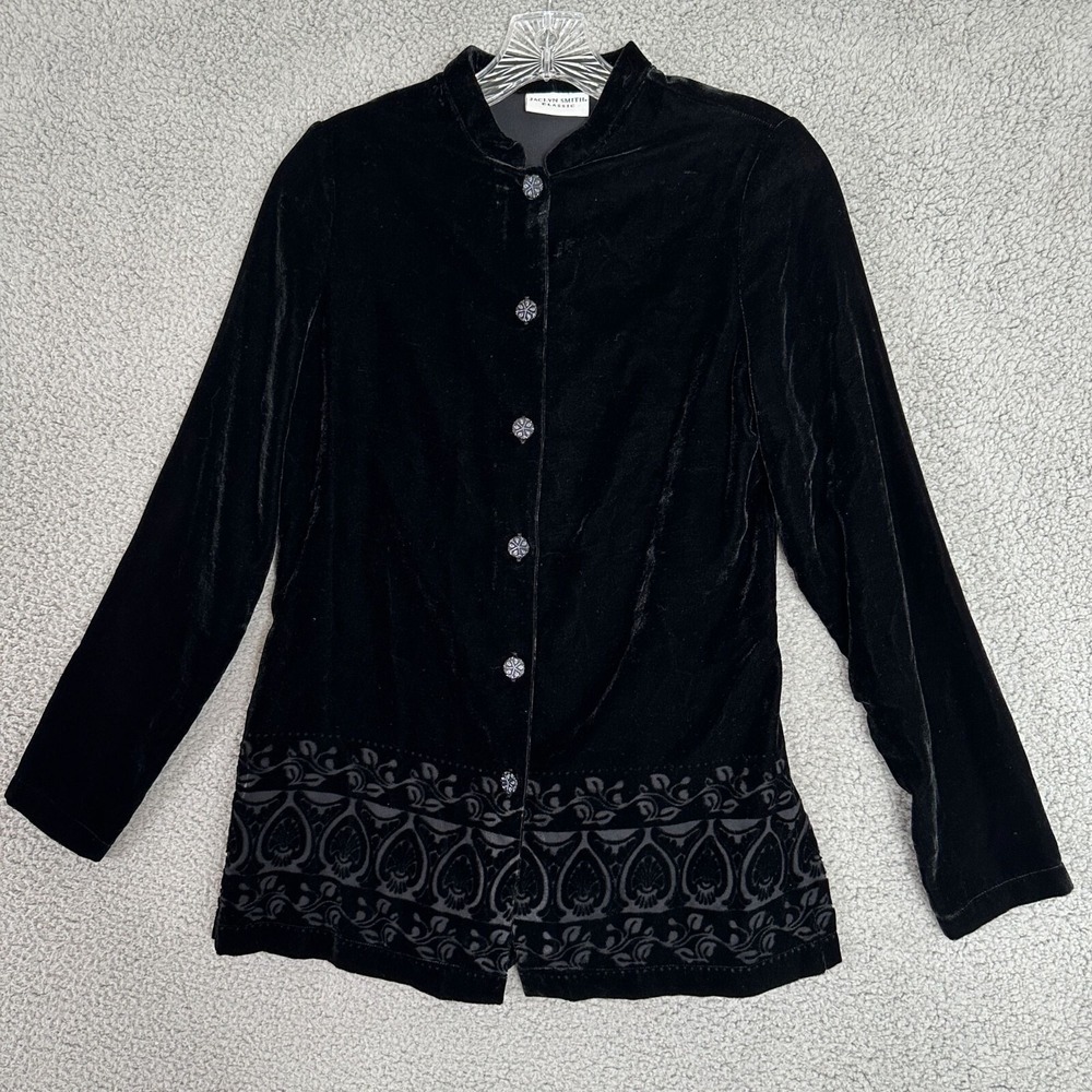 Jaclyn Smith Button Front Top Womens Small Black Velvet Preppy Y2K Whimsygoth‎